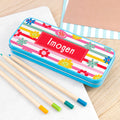 Personalised Personalised Girl's Patterned Blue Pencil Case Tin