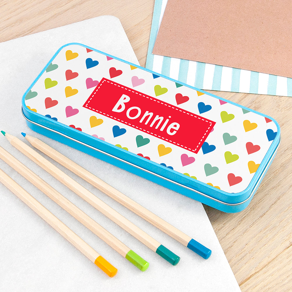 Personalised Personalised Girl's Patterned Blue Pencil Case Tin