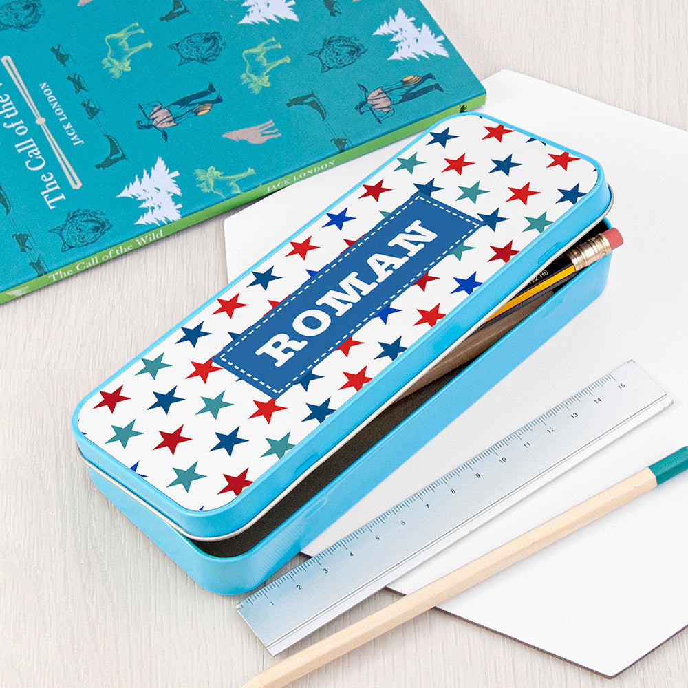 Personalised Personalised Boy's Blue Metal Pencil Case Tin