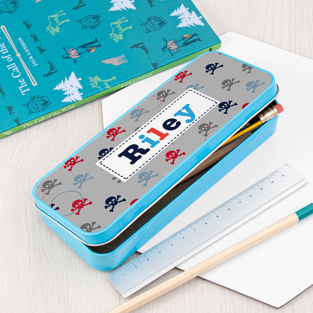 Personalised Personalised Boy's Blue Metal Pencil Case Tin