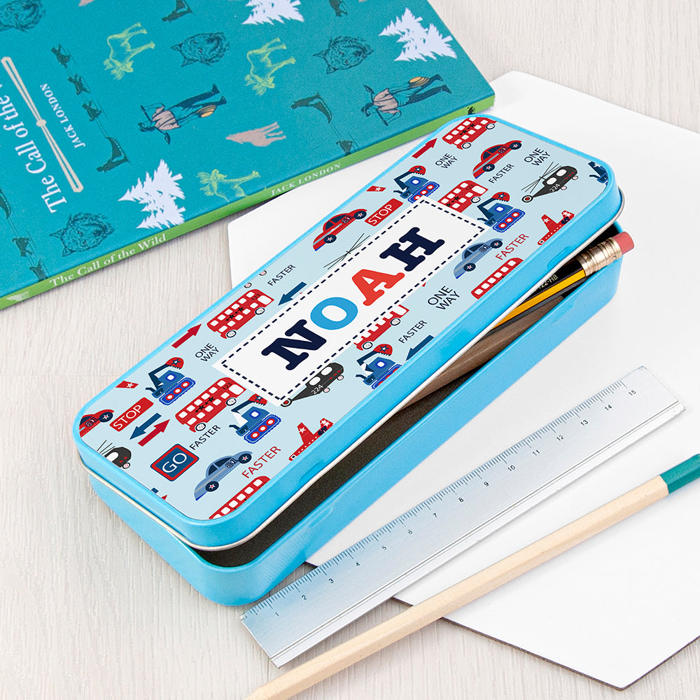Personalised Personalised Boy's Blue Metal Pencil Case Tin