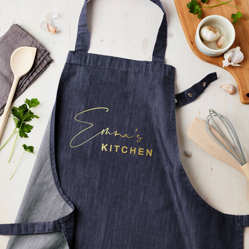Personalised Personalised Blue Denim Kitchen Apron