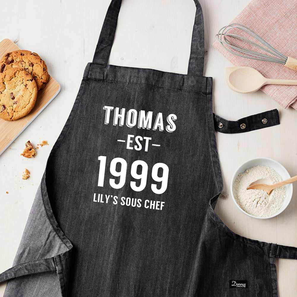 Personalised Personalised Grey Denim Established Year Apron