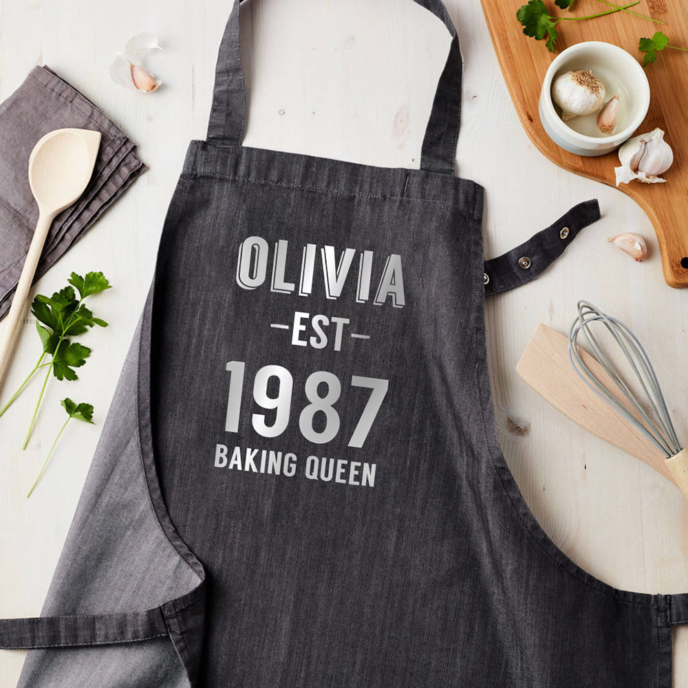 Personalised Personalised Grey Denim Established Year Apron