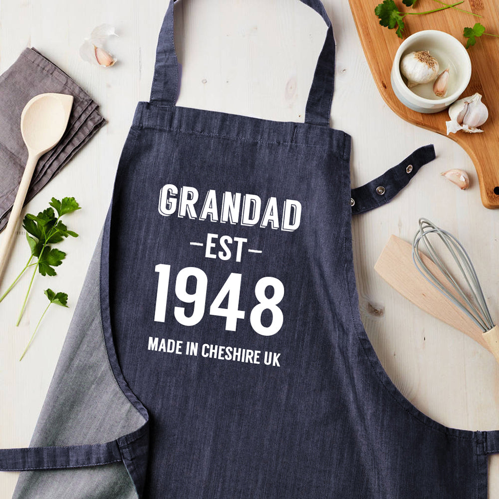 Personalised Personalised Blue Denim Established Year Apron
