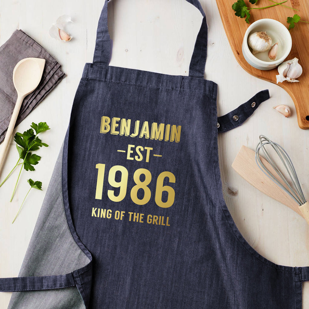 Personalised Personalised Blue Denim Established Year Apron