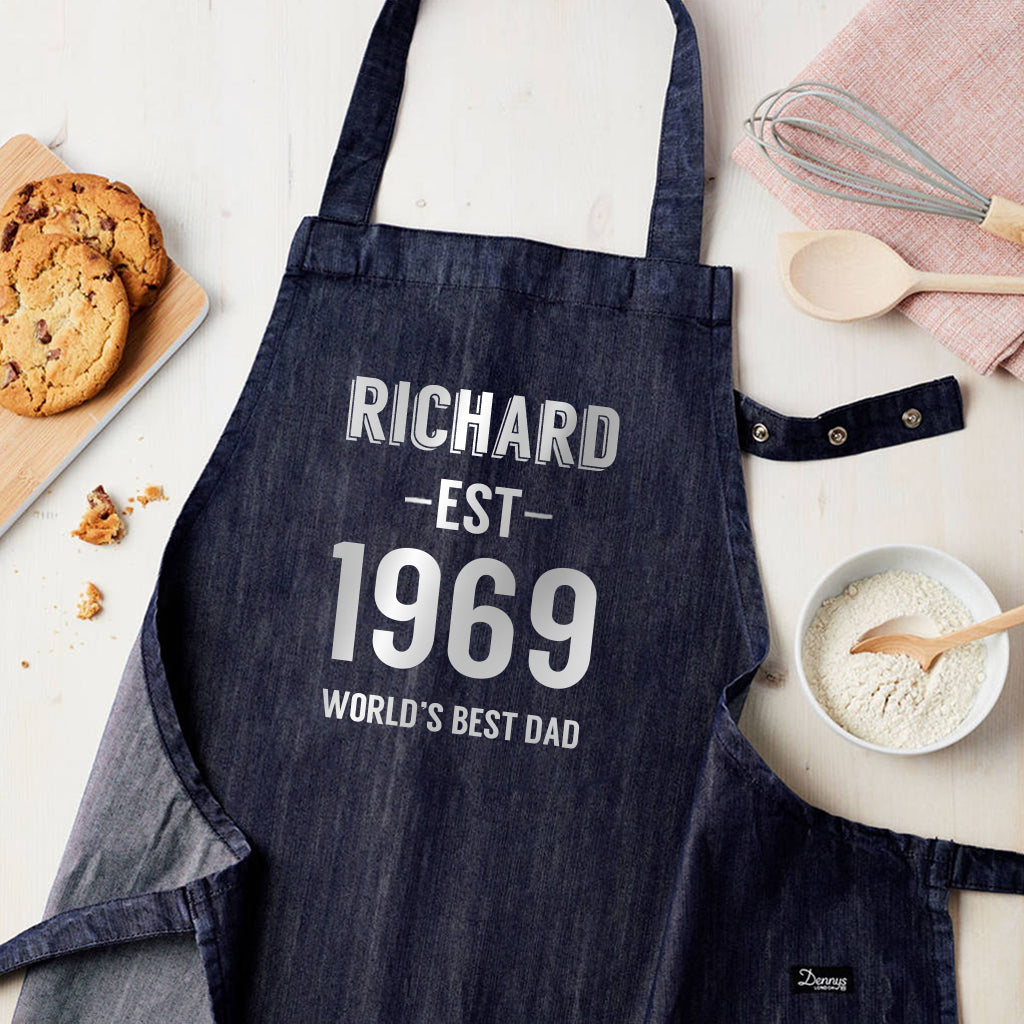 Personalised Personalised Blue Denim Established Year Apron
