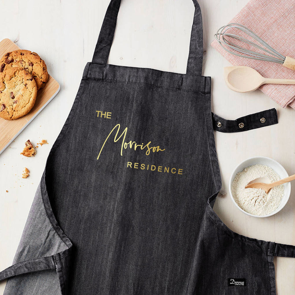 Personalised Personalised Grey Denim Family Residence Apron