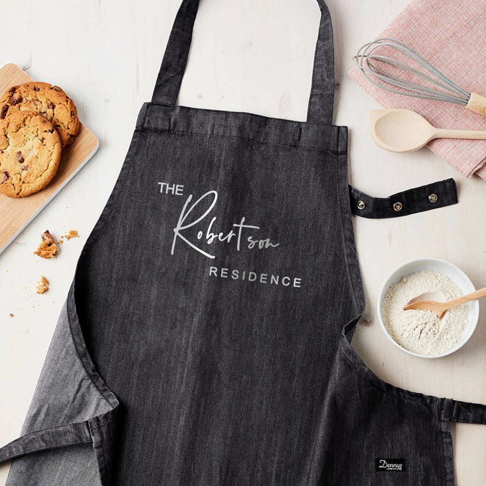 Personalised Personalised Grey Denim Family Residence Apron