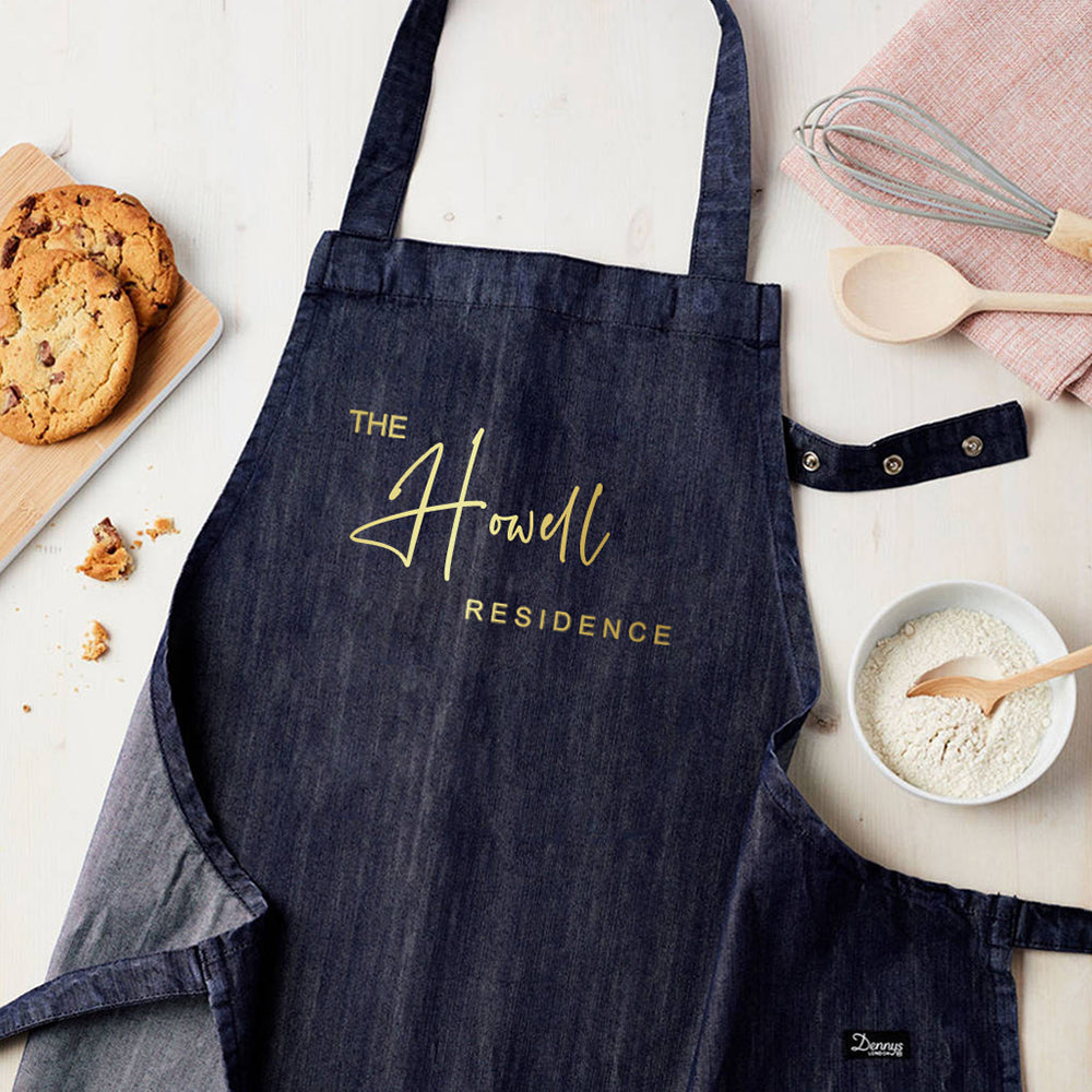 Personalised Personalised Blue Denim Family Residence Apron