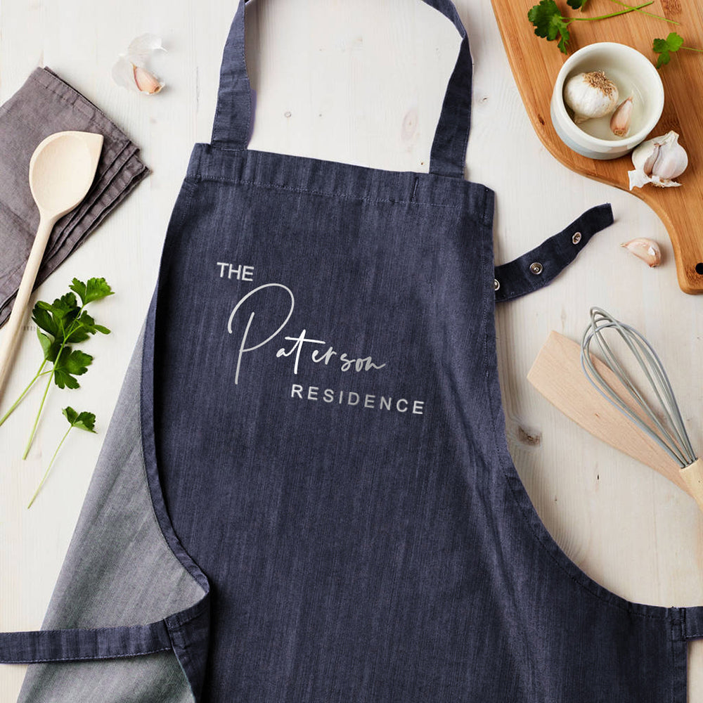 Personalised Personalised Blue Denim Family Residence Apron
