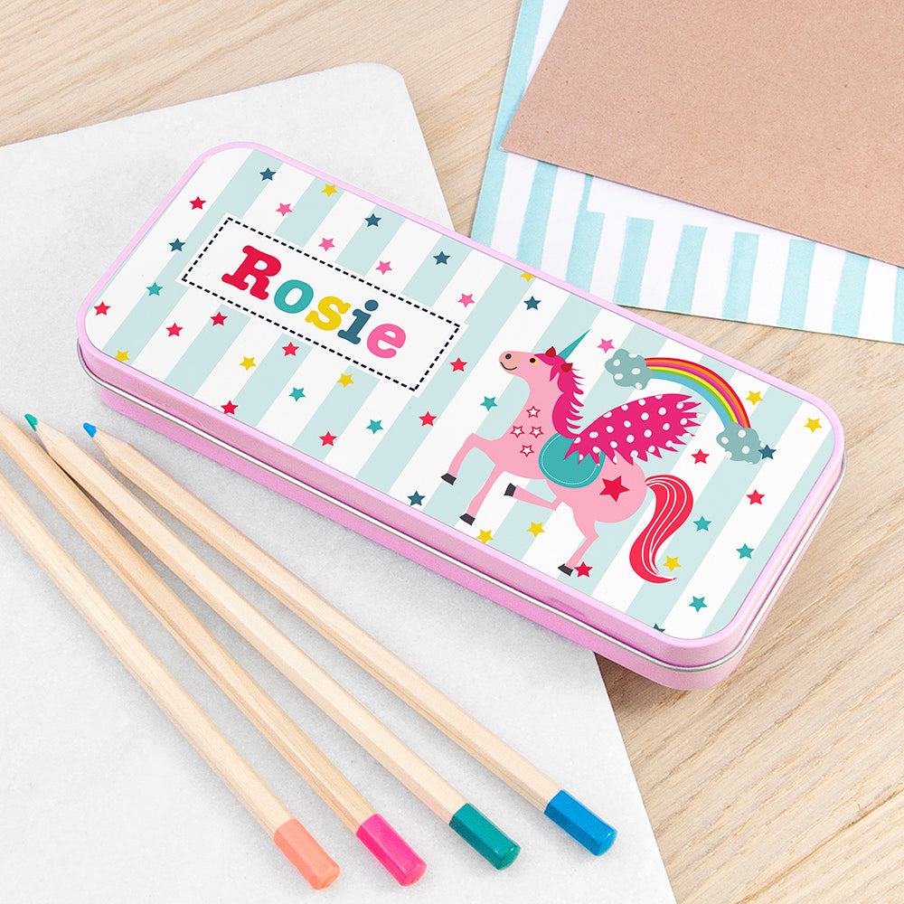 Personalised Personalised Girl's Unicorn Pencil Case Tin