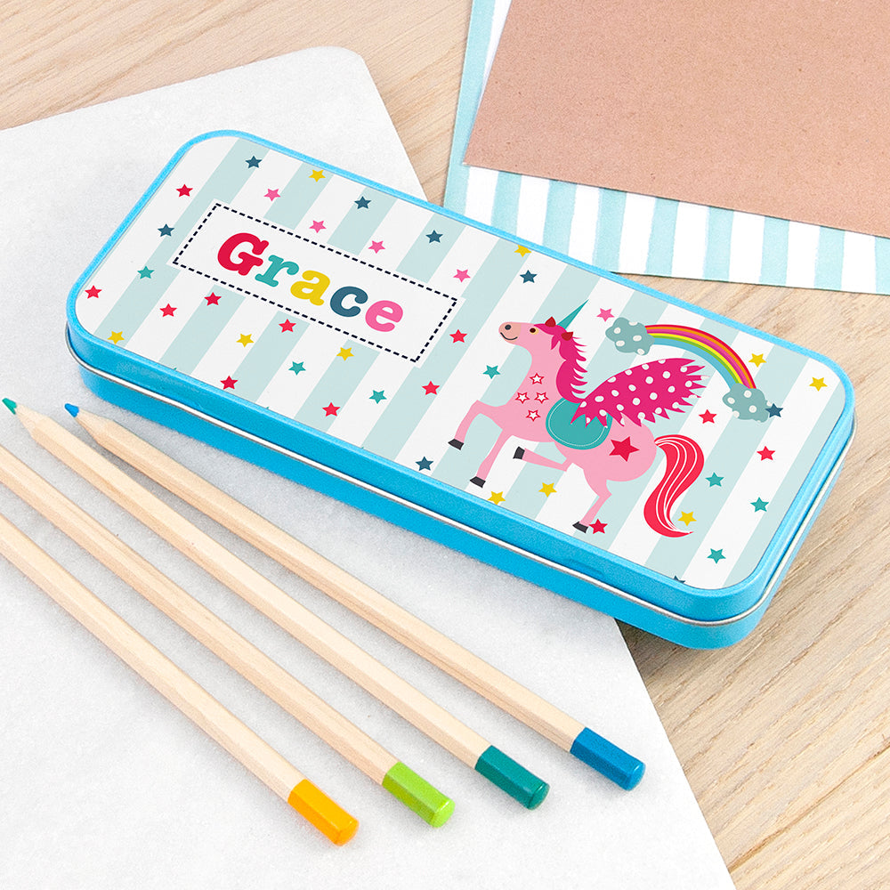 Personalised Personalised Girl's Unicorn Pencil Case Tin