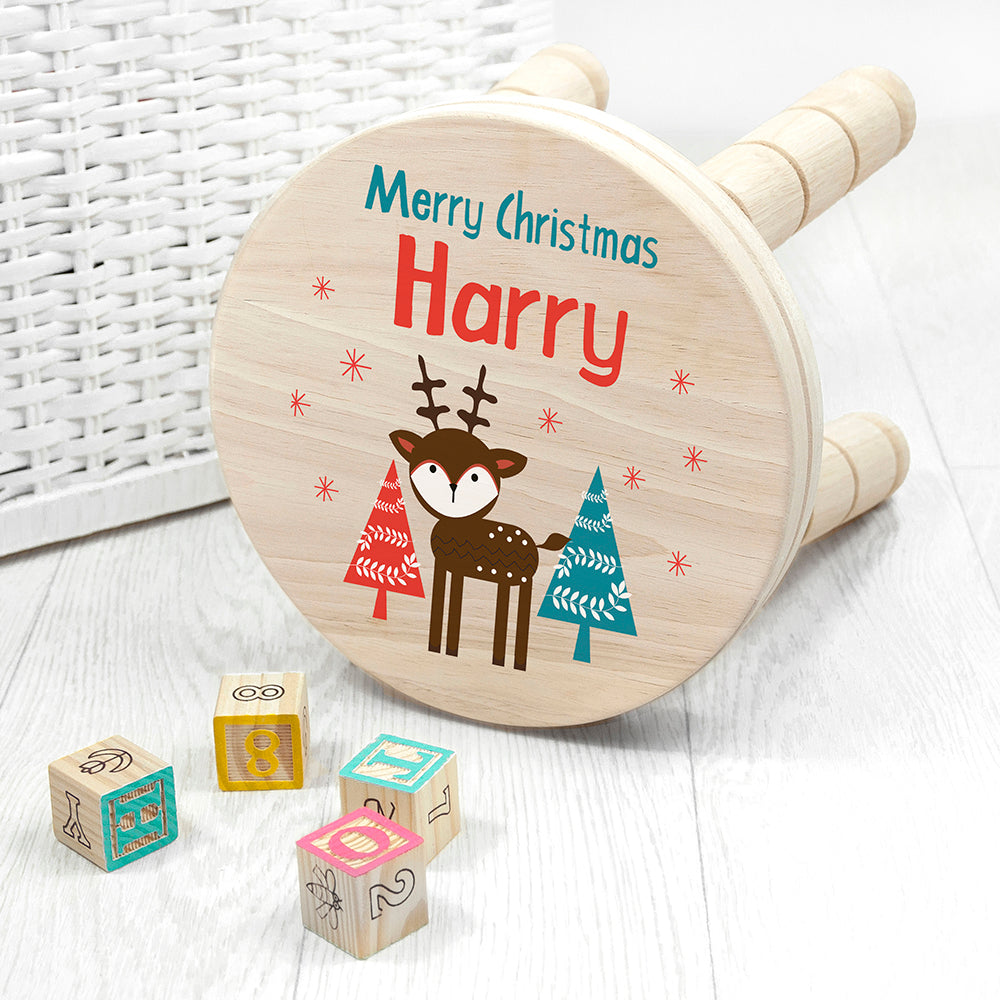 Personalised Personalised Kid's Reindeer Wooden Stool