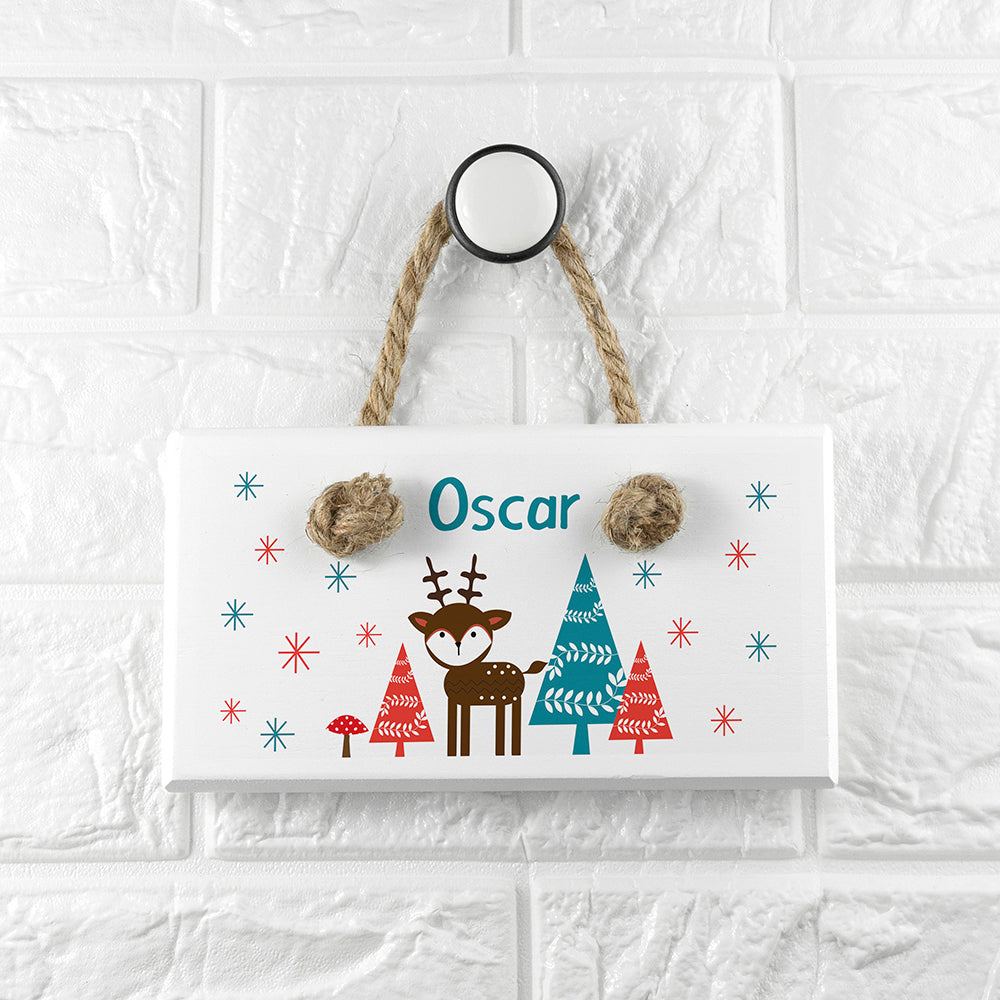 Personalised Personalised Kid's Reindeer White Door Sign