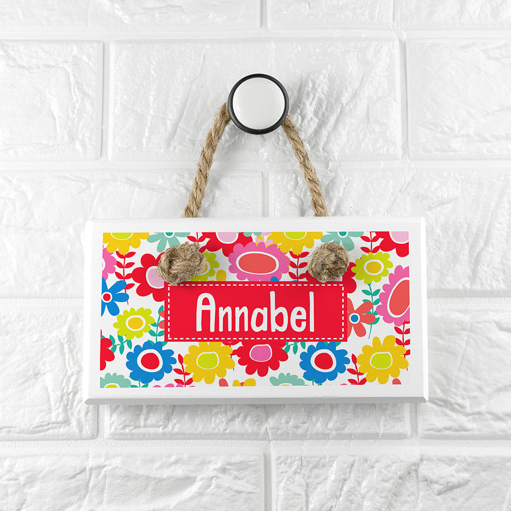 Personalised Personalised Kid's Floral White Door Sign