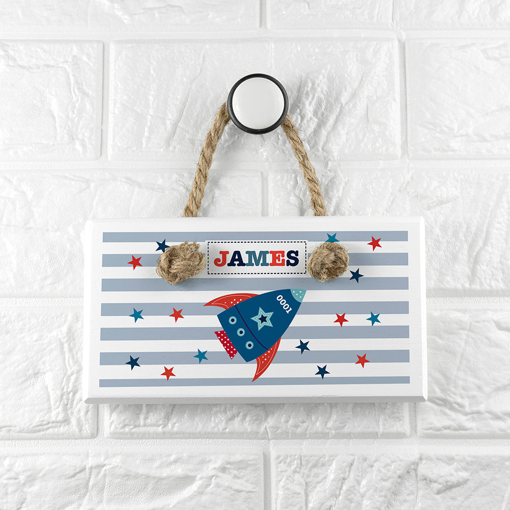 Personalised Personalised Kid's Rocket White Door Sign