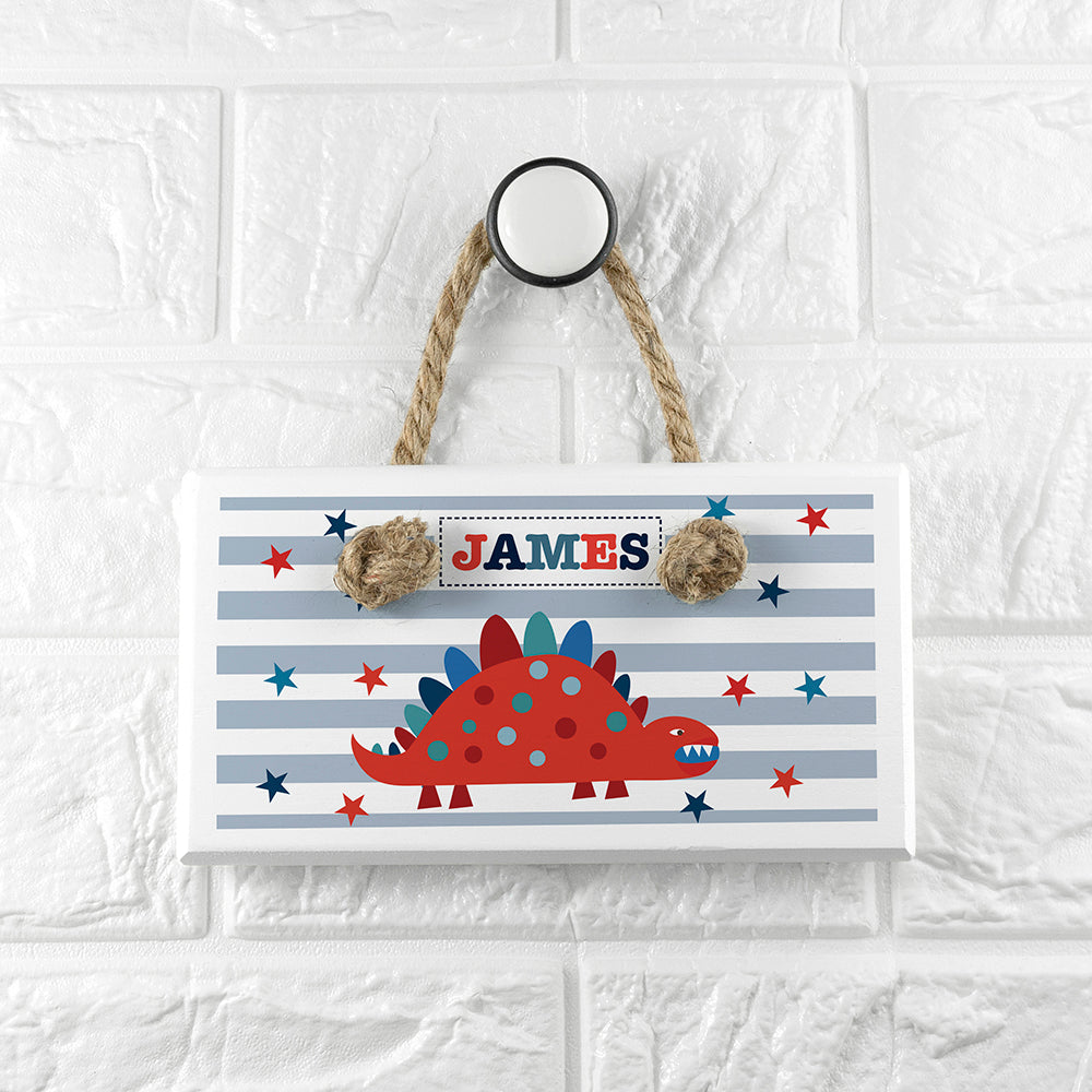 Personalised Personalised Kid's Dinosaur White Door Sign
