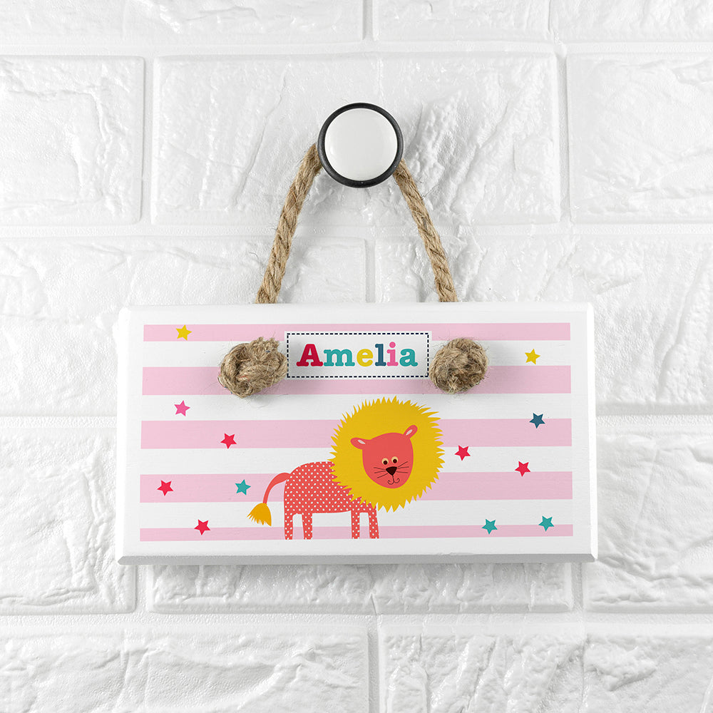 Personalised Personalised Kid's Circus Lion White Door Sign