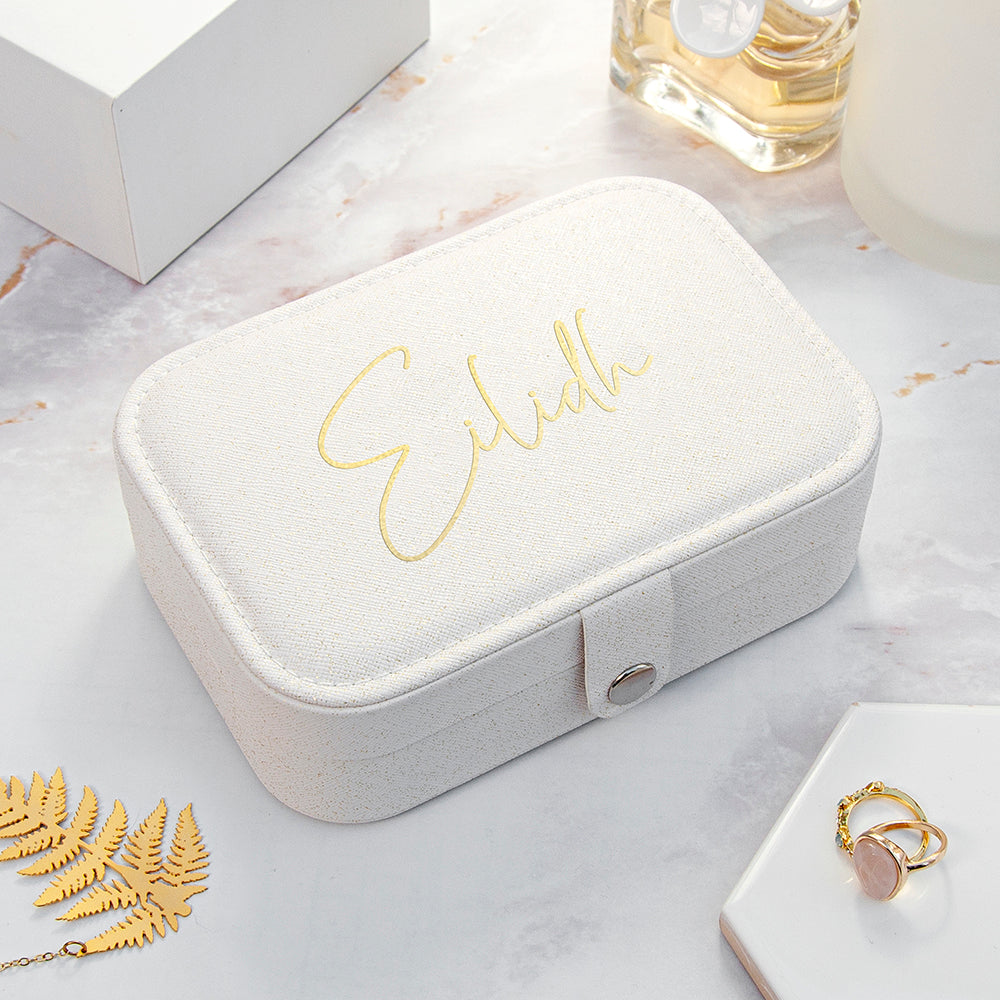 Personalised Treat Republic White Glitter Jewellery Case