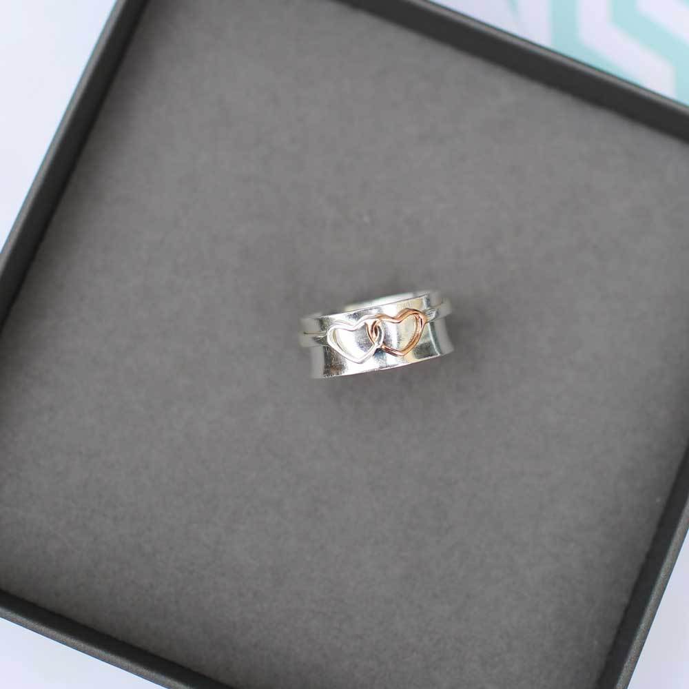 Twin Hearts Spinning Ring - Stirling Silver