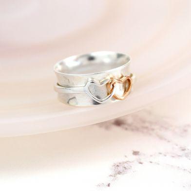 Twin Hearts Spinning Ring - Stirling Silver