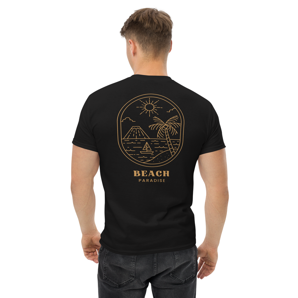 Beach Paradise Graphic Tee - Gold Outline Design for Ultimate Comfort