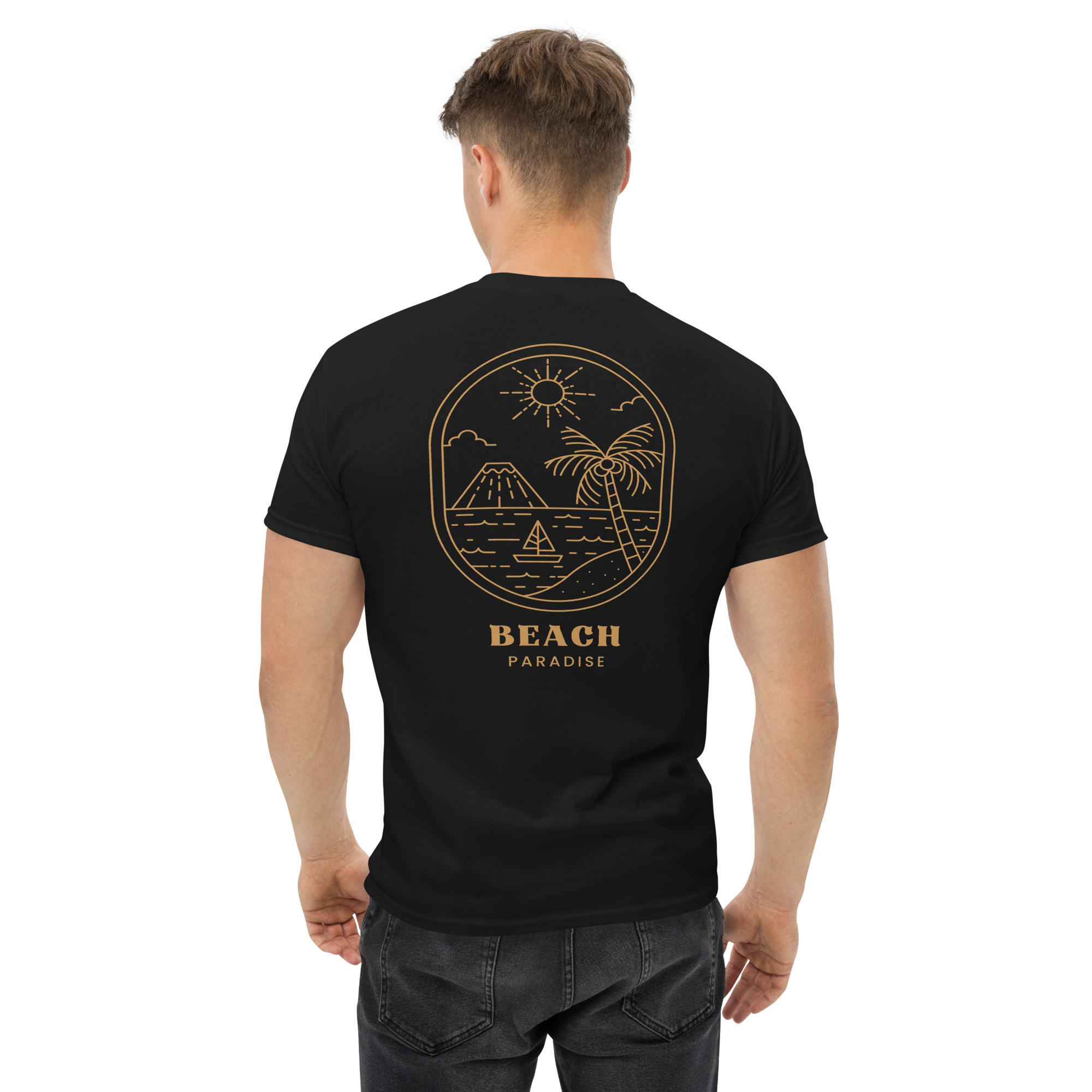 Beach Paradise Graphic Tee - Gold Outline Design for Ultimate Comfort