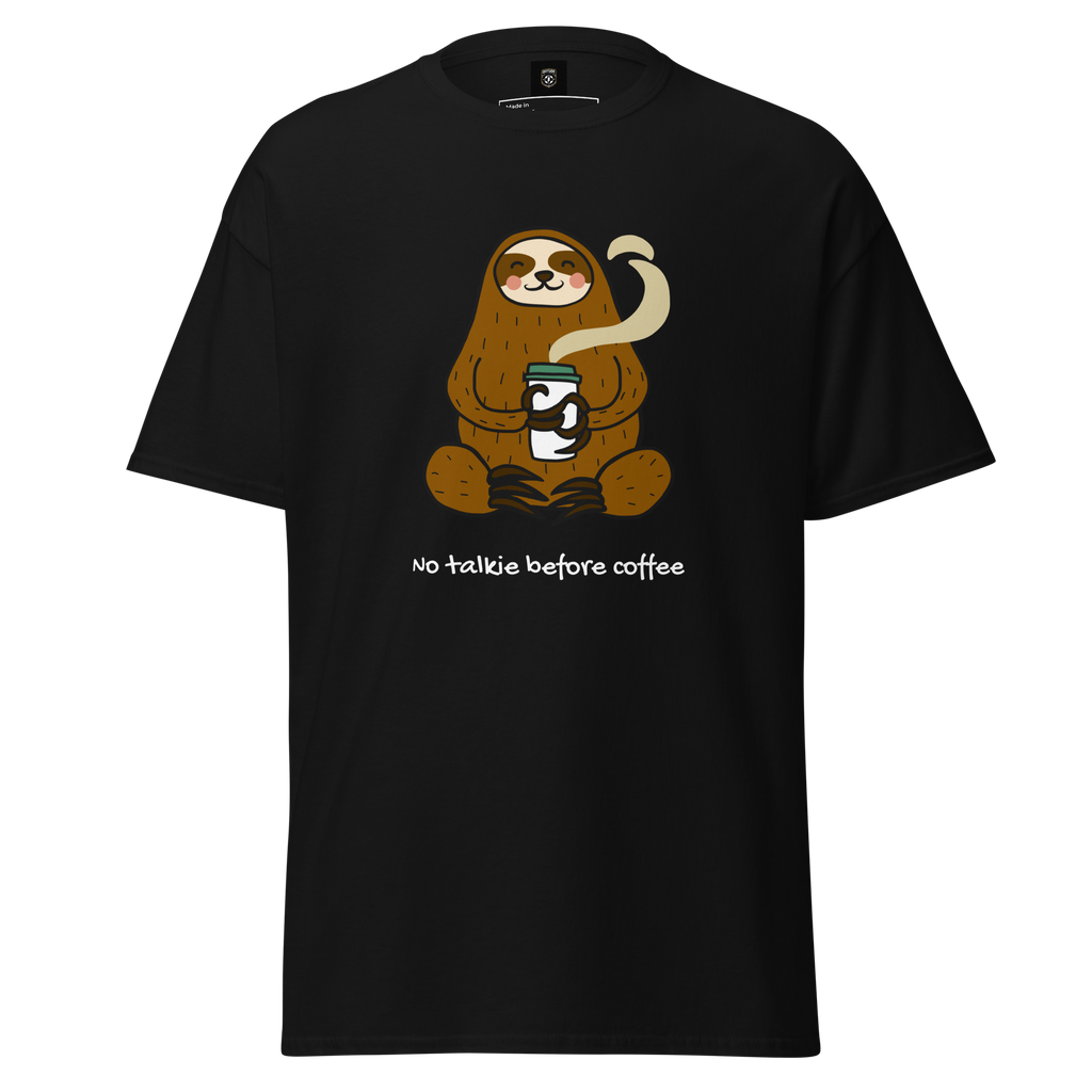 No Talkie Before Coffee Tee - Sloth Graphic T-Shirt for Coffee Lovers