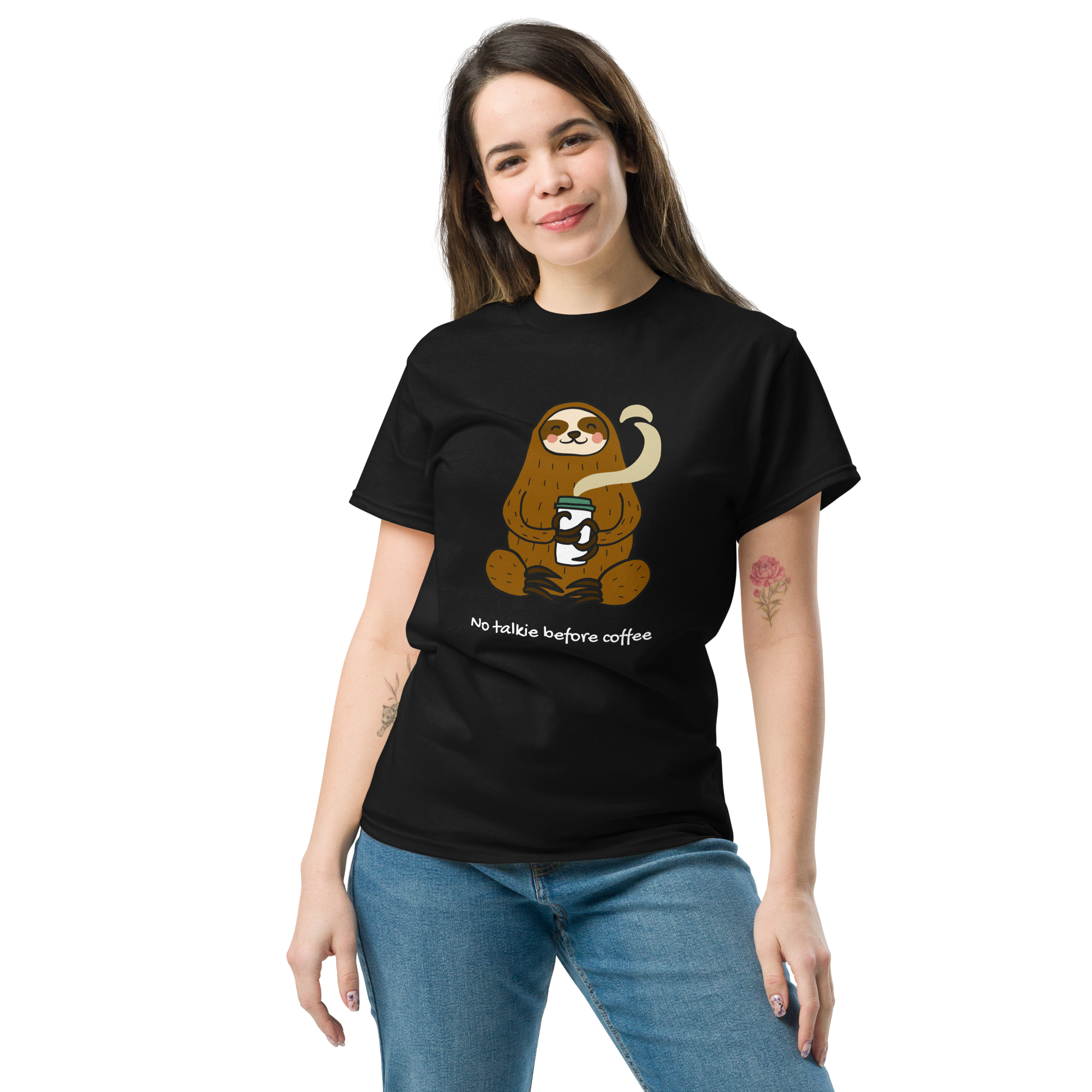 No Talkie Before Coffee Tee - Sloth Graphic T-Shirt for Coffee Lovers