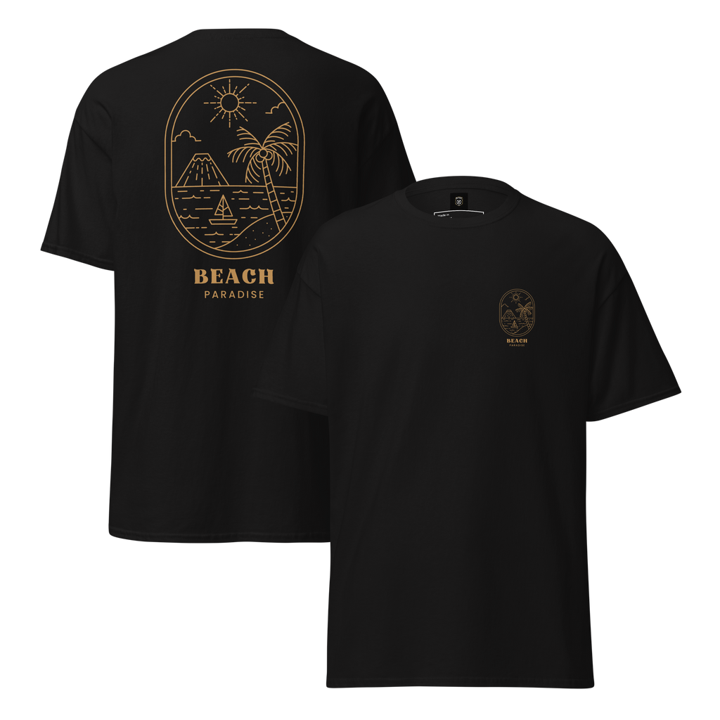 Beach Paradise Graphic Tee - Gold Outline Design for Ultimate Comfort