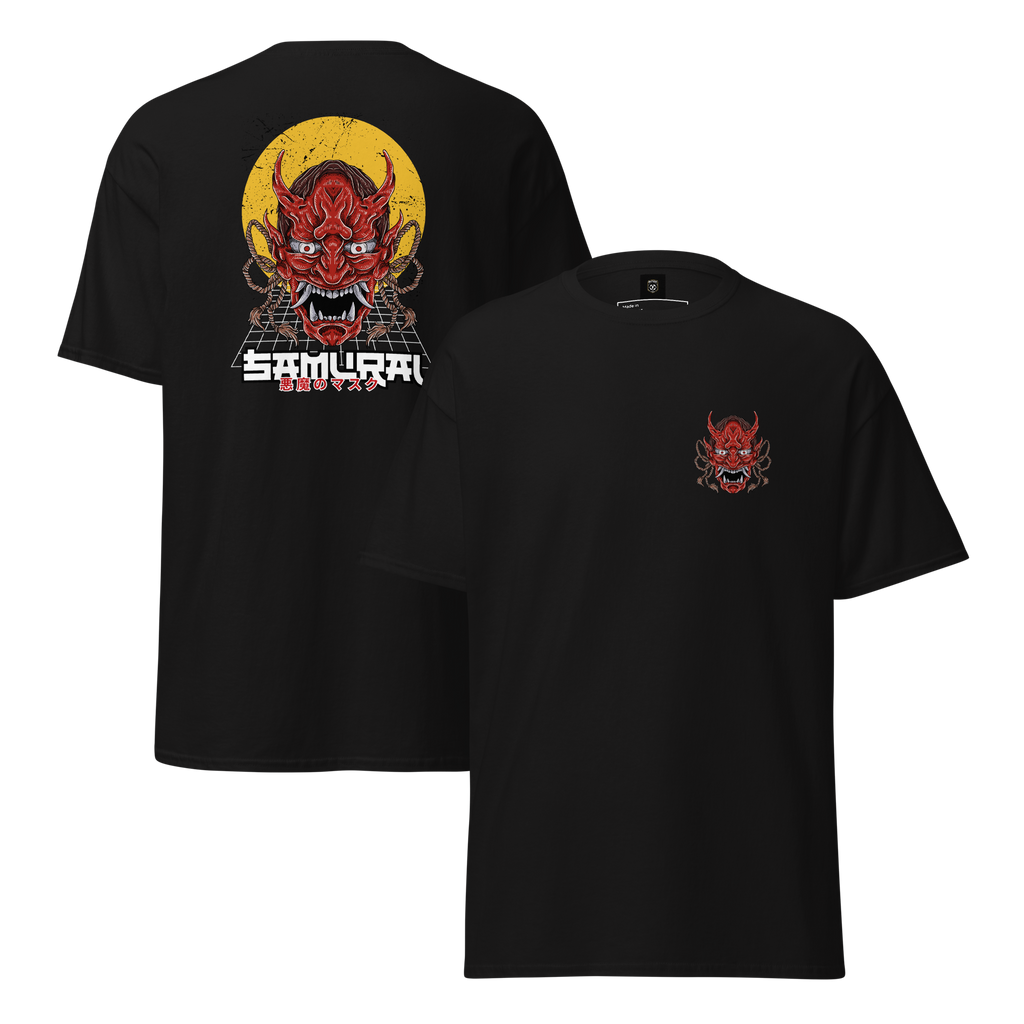 Oni Samurai Mask T-Shirt - Unique Graphic Tee for Bold Style