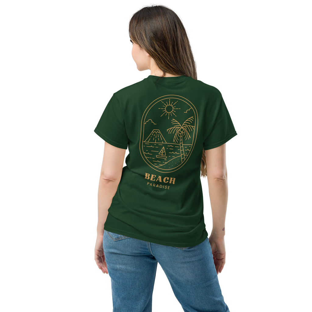 Beach Paradise Graphic Tee - Gold Outline Design for Ultimate Comfort