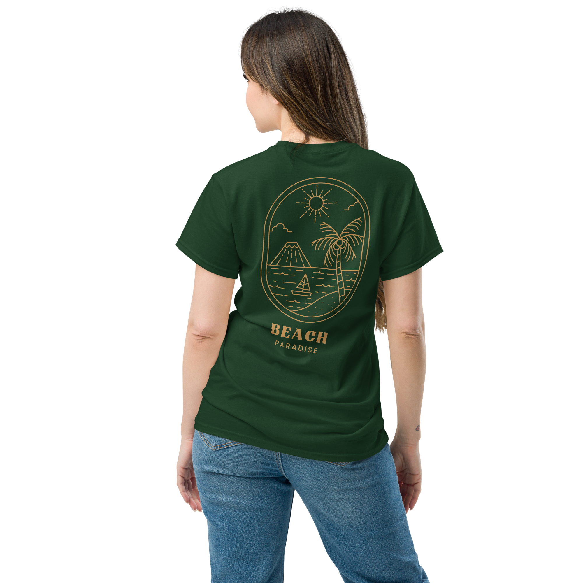 Beach Paradise Graphic Tee - Gold Outline Design for Ultimate Comfort