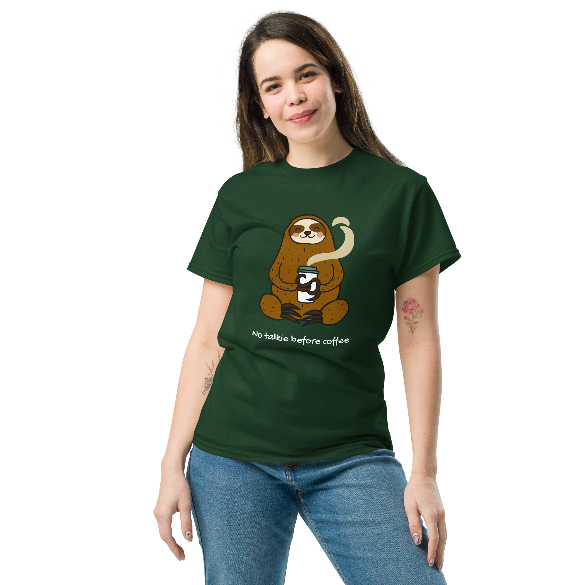 No Talkie Before Coffee Tee - Sloth Graphic T-Shirt for Coffee Lovers