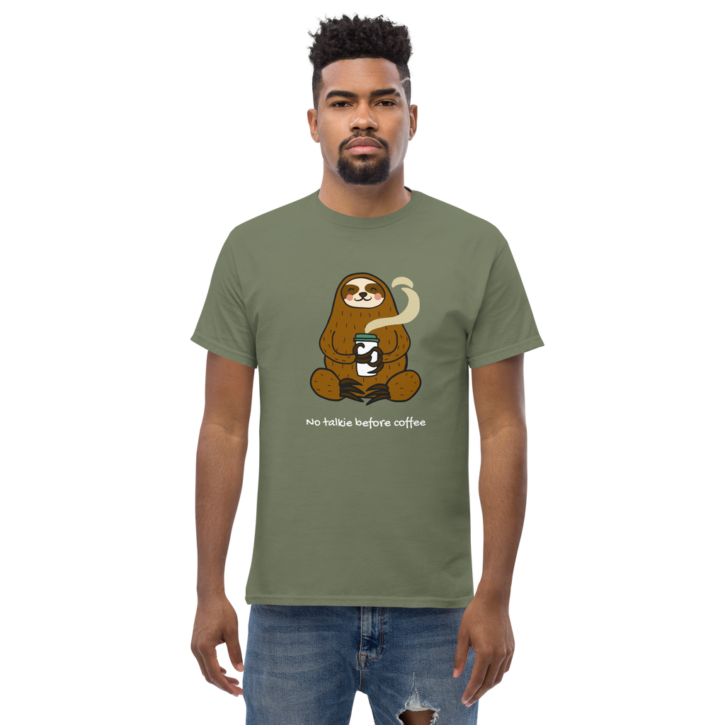 No Talkie Before Coffee Tee - Sloth Graphic T-Shirt for Coffee Lovers