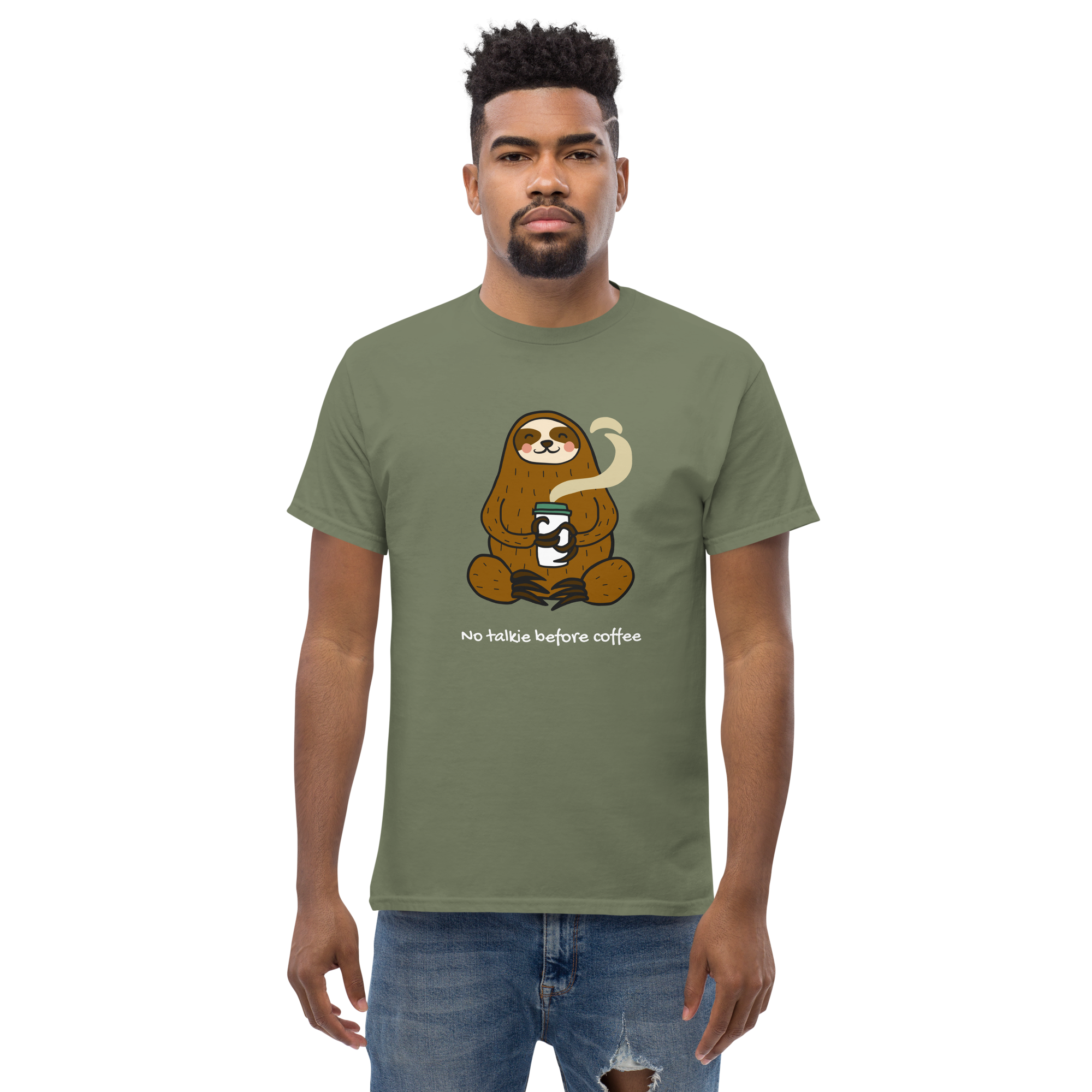 No Talkie Before Coffee Tee - Sloth Graphic T-Shirt for Coffee Lovers