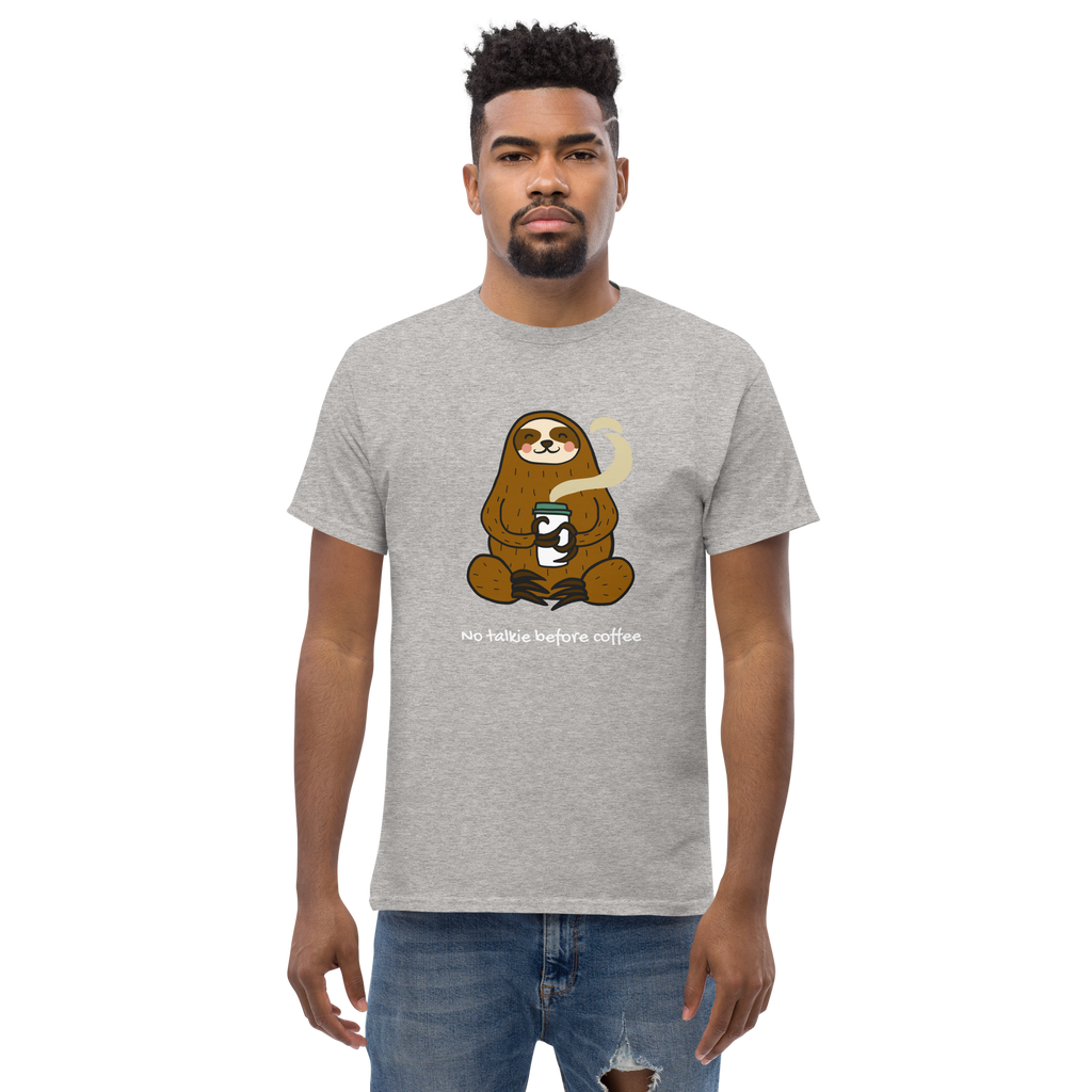 No Talkie Before Coffee Tee - Sloth Graphic T-Shirt for Coffee Lovers