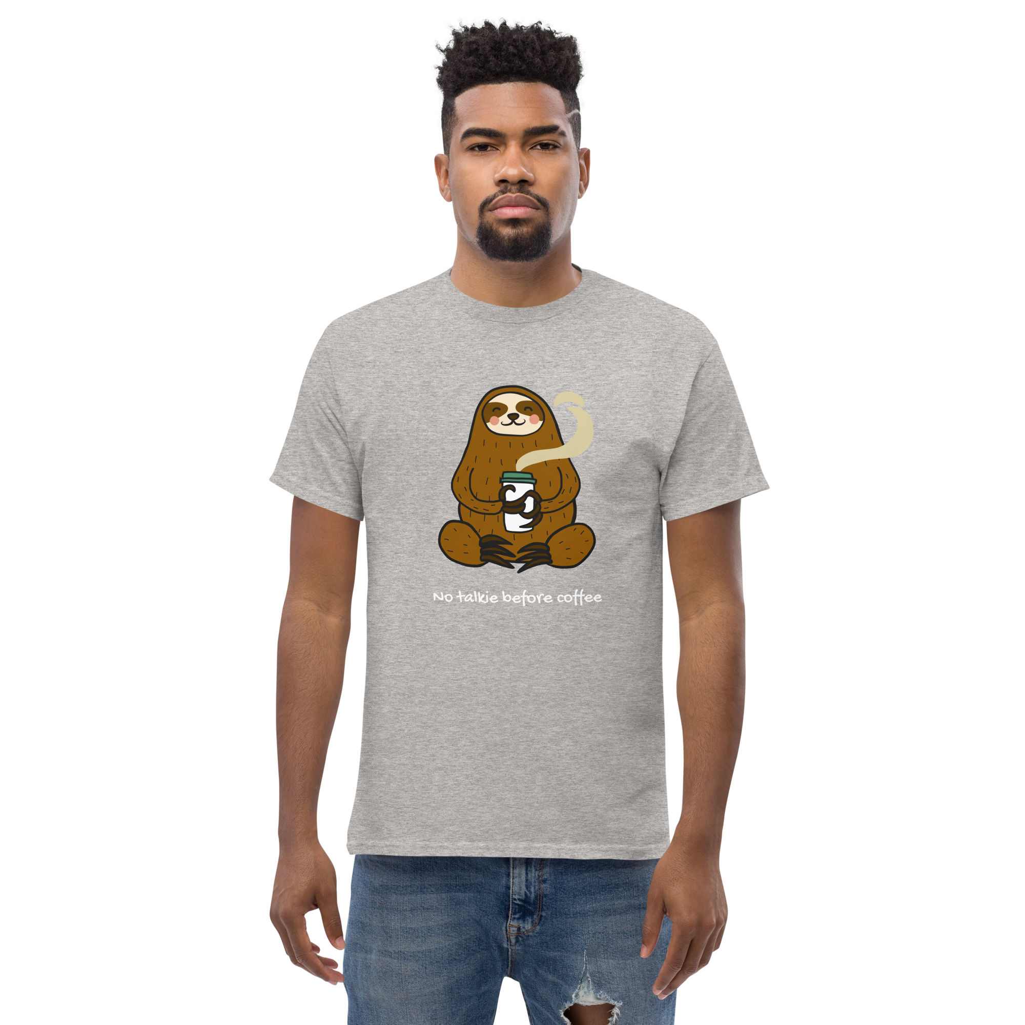 No Talkie Before Coffee Tee - Sloth Graphic T-Shirt for Coffee Lovers