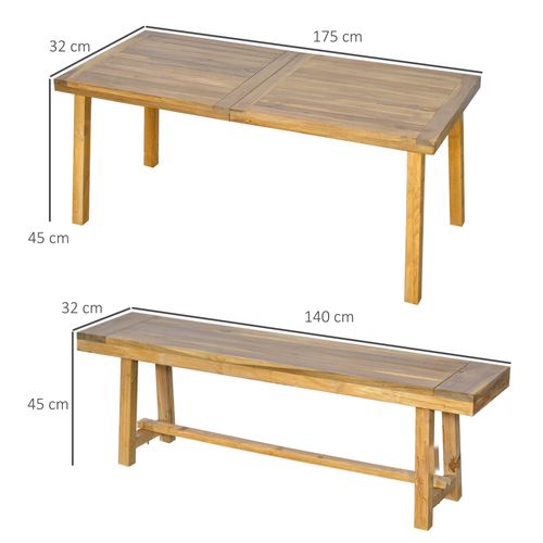 3 Pieces Garden Dining Set 4 Seater Acacia Wood Table and Loveseats