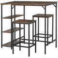 Industrial Bar Height Dining Set: 3PC Table, 2 Stools, Side Shelf - Sturdy & Stylish