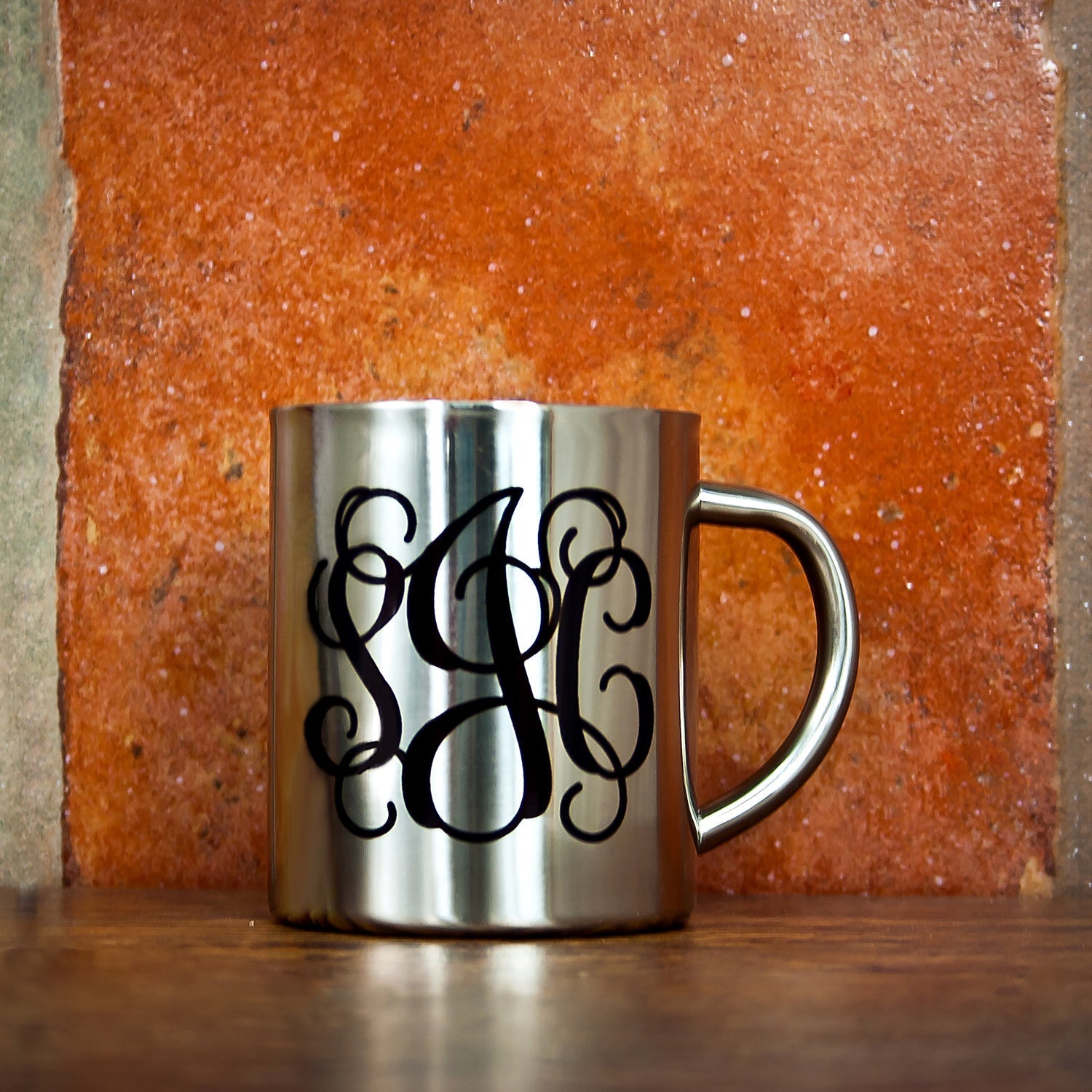 Monogrammed Ornate Silver Outdoor Mug