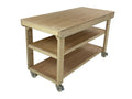 Wooden Workbench 18mm Eucalyptus Hardwood Top Double Shelf And Wheels