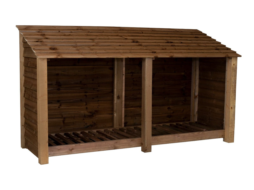 Wooden Log Store W-227cm, H-126cm or 180cm, D-88cm - Brown Finish