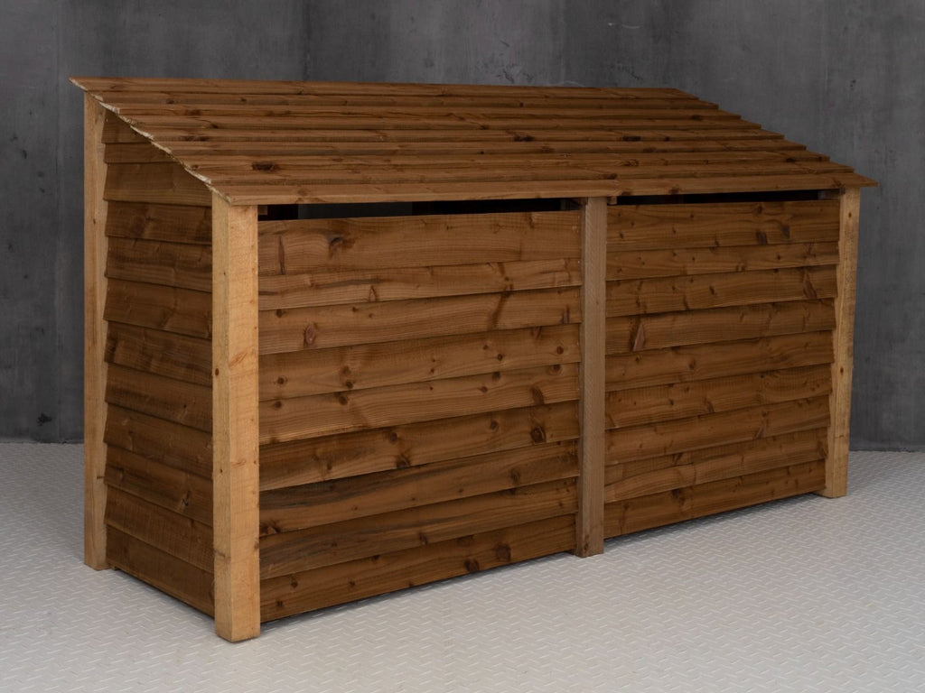 Wooden Log Store (Roof Sloping Back) W-227cm, H-126cm or 180cm, D-88cm - Brown Finish