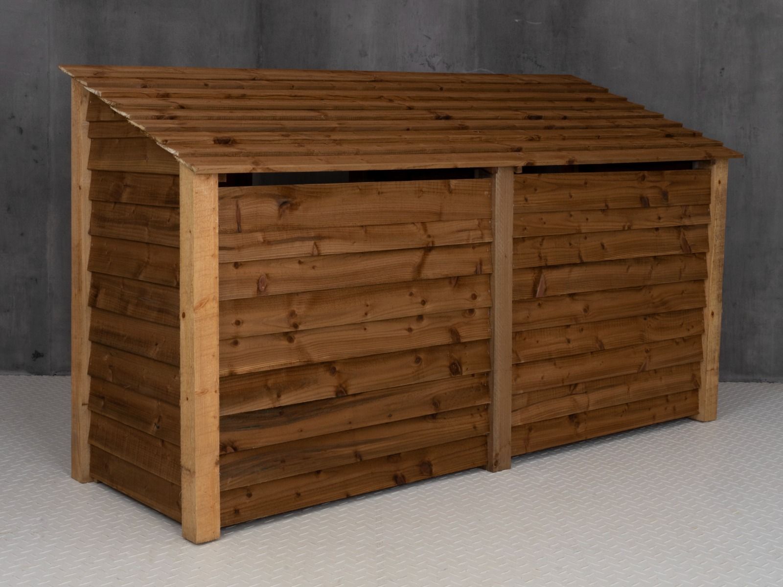 Wooden Log Store (Roof Sloping Back) with Shelf W-227cm, H-126cm or 180cm, D-88cm - Brown Finish