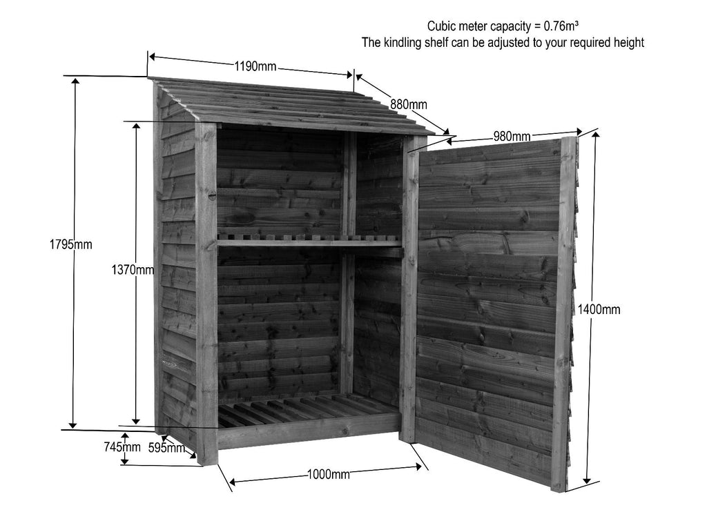 Wooden Garden Tool Storage with Shelf W-119cm, H-126cm or 180cm, D-88cm