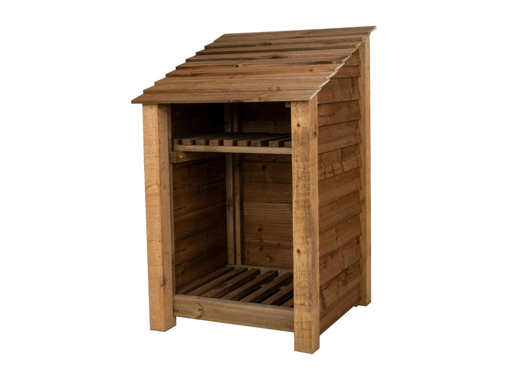 Wooden Log Store with Shelf W-79cm, H-126cm or 180cm, D-88cm - Brown Finish