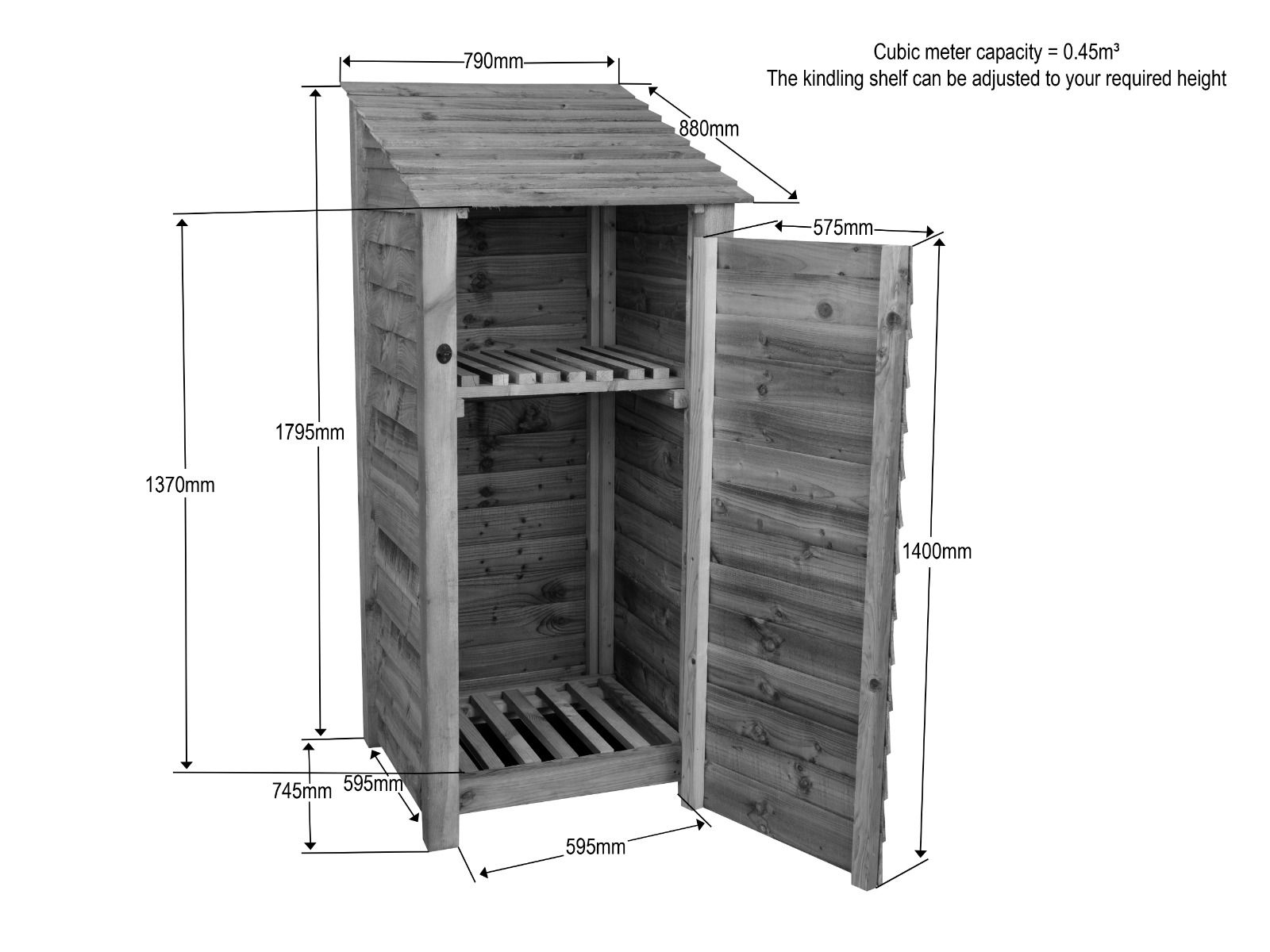 Wooden Garden Tool Storage with Shelf W-79cm, H-126cm or 180cm, D-88cm - Brown Finish