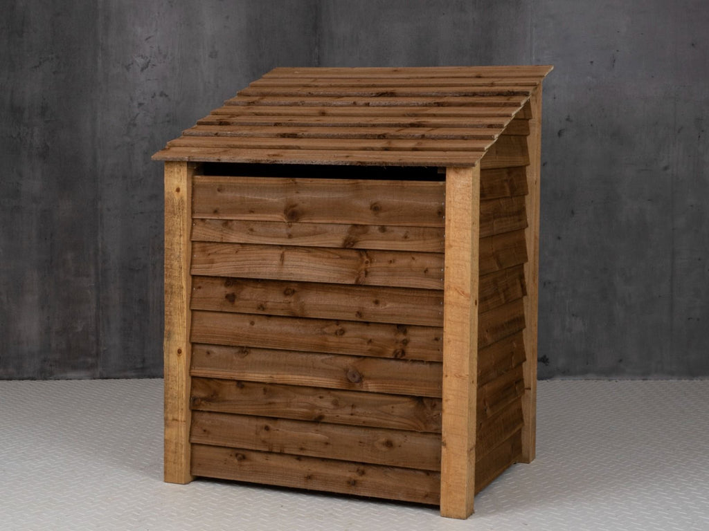 Wooden Garden Tool Storage with Shelf (Roof Sloping Back) W-99cm, H-126cm or 180cm, D-88cm - Brown Finish